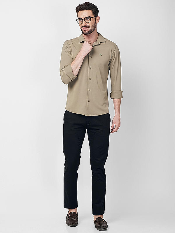 Killer Men Olive Slim Fit Solid Shirts