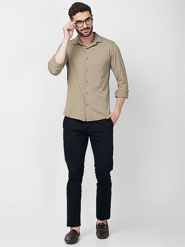 Killer Men Olive Slim Fit Solid Shirts