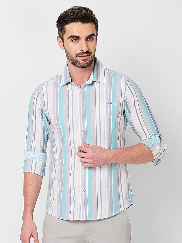 Killer Men Aqua Slim Fit Stripe Shirts