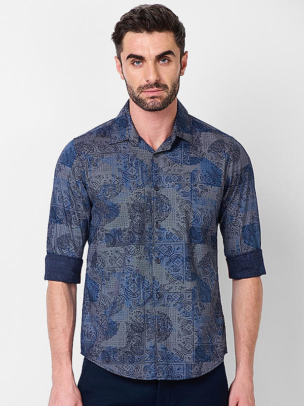 Killer Men Navy Blue Slim Fit Printed Shirts