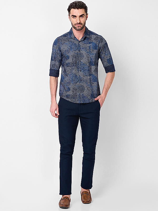 Killer Men Navy Blue Slim Fit Printed Shirts