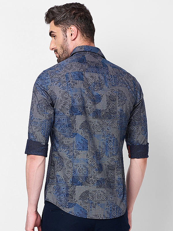 Killer Men Navy Blue Slim Fit Printed Shirts