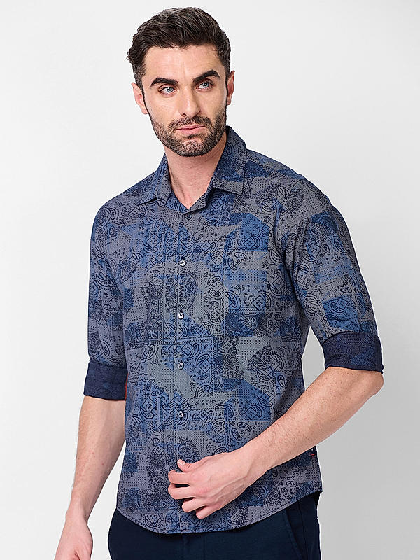 Killer Men Navy Blue Slim Fit Printed Shirts