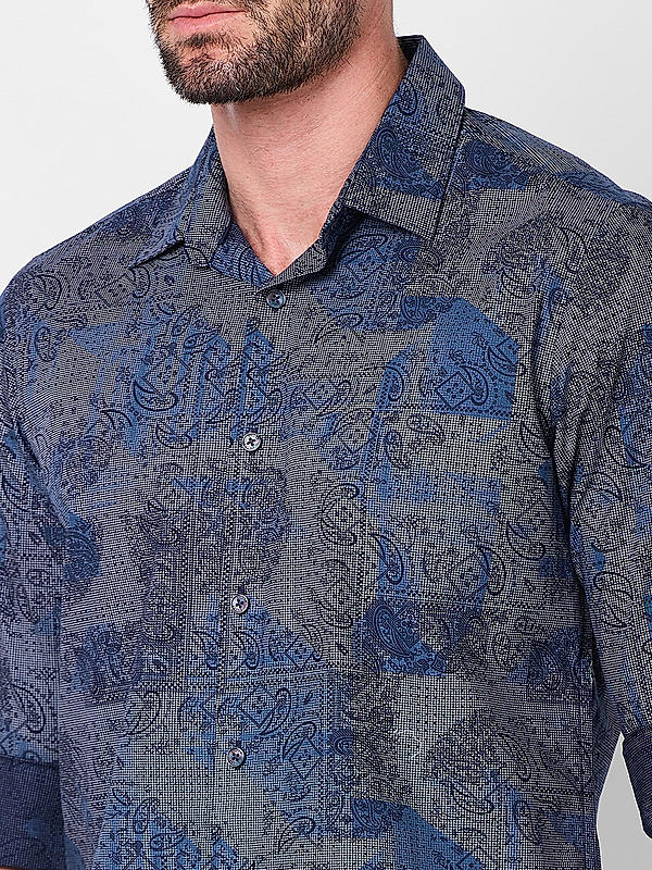 Killer Men Navy Blue Slim Fit Printed Shirts