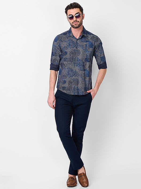 Killer Men Navy Blue Slim Fit Printed Shirts