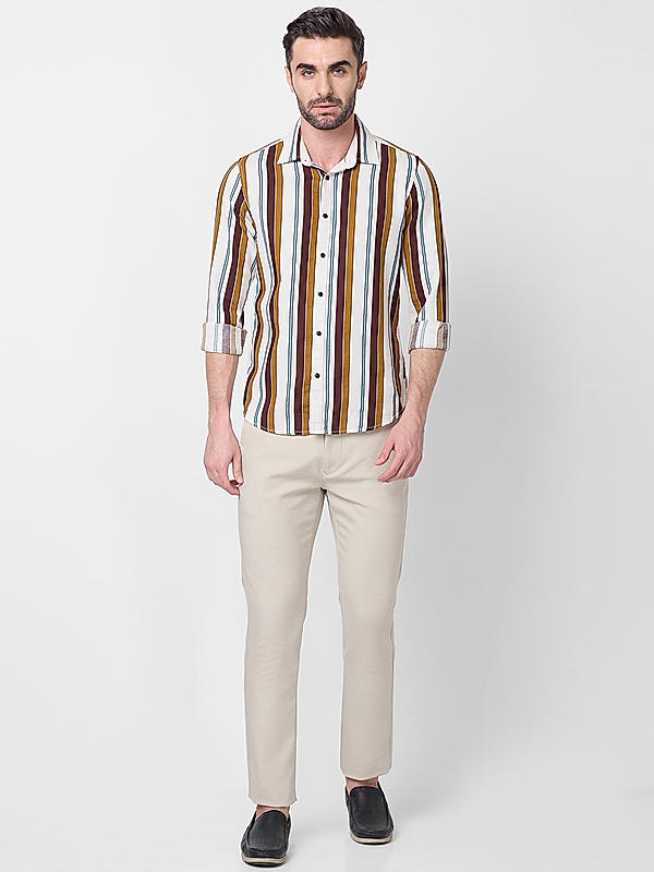 Killer Men Brown Slim Fit Stripe Shirts