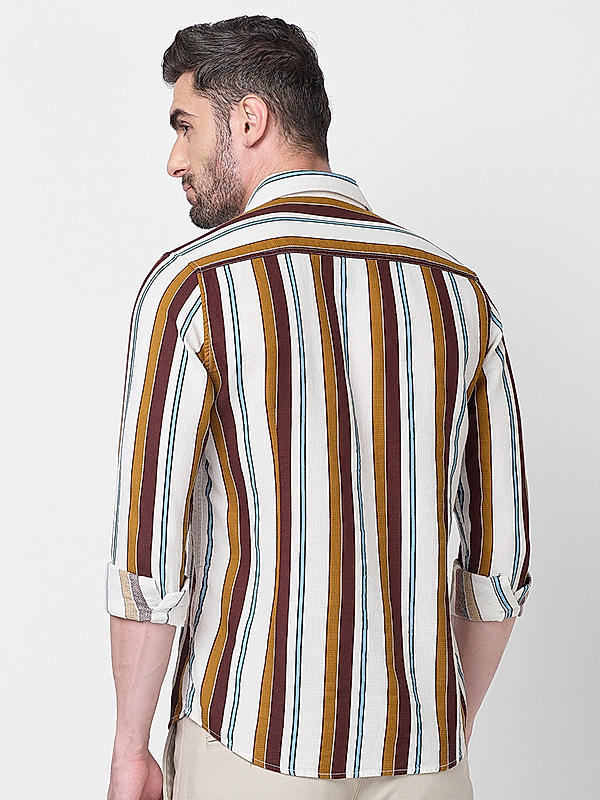 Killer Men Brown Slim Fit Stripe Shirts