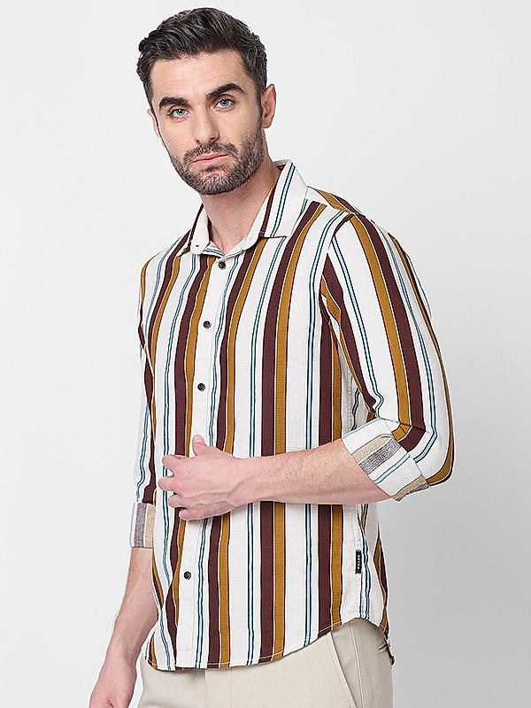 Killer Men Brown Slim Fit Stripe Shirts