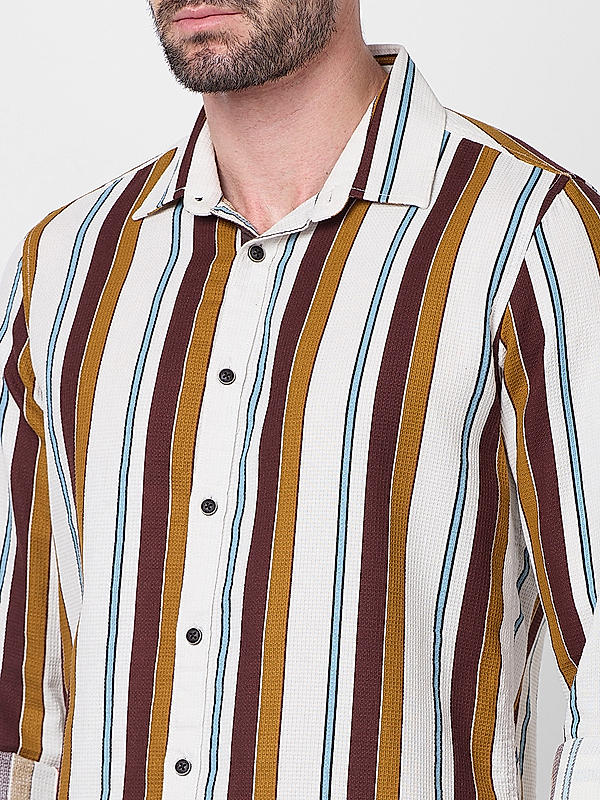 Killer Men Brown Slim Fit Stripe Shirts