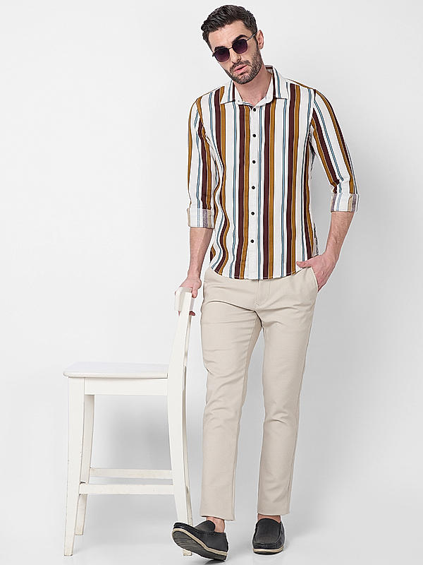 Killer Men Brown Slim Fit Stripe Shirts