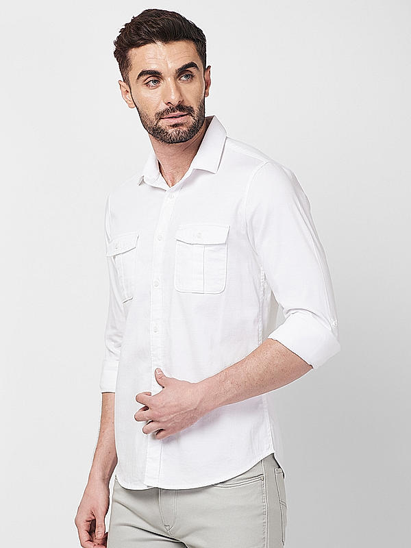 Killer Men White Slim Fit Solid Shirts