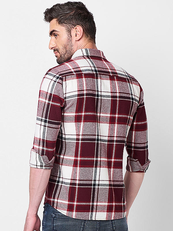 Killer Men Maroon Slim Fit Checks Shirts