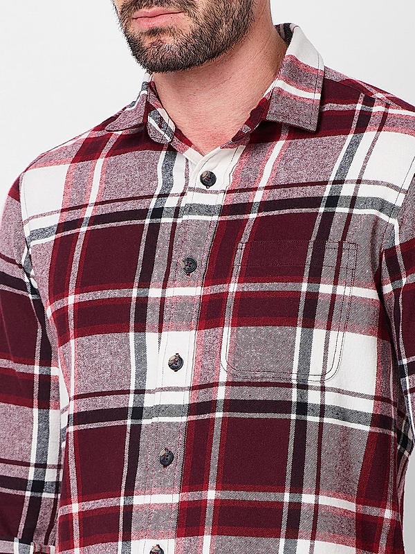 Killer Men Maroon Slim Fit Checks Shirts