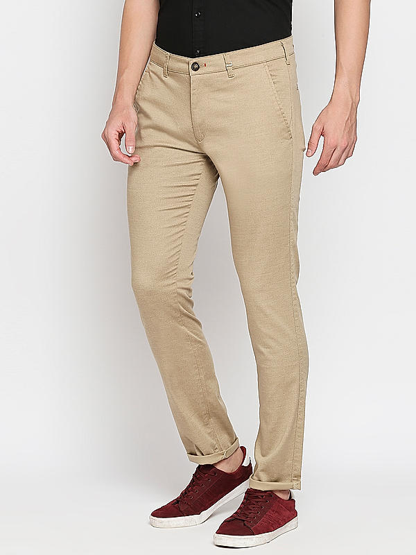 Killer Men Khaki Solid Slim Fit Trousers