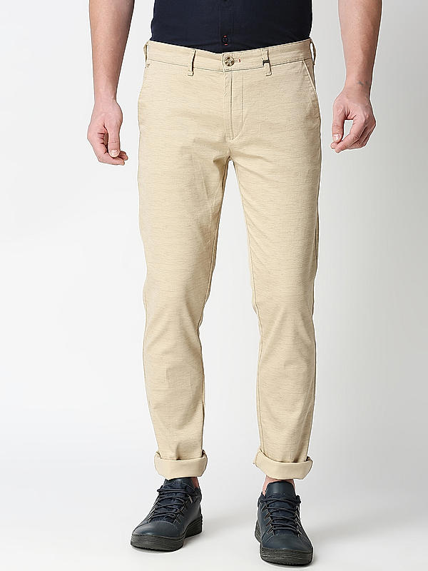 Killer Men Khaki Solid Slim Fit Trousers