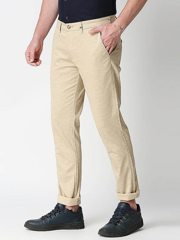 Killer Men Khaki Solid Slim Fit Trousers