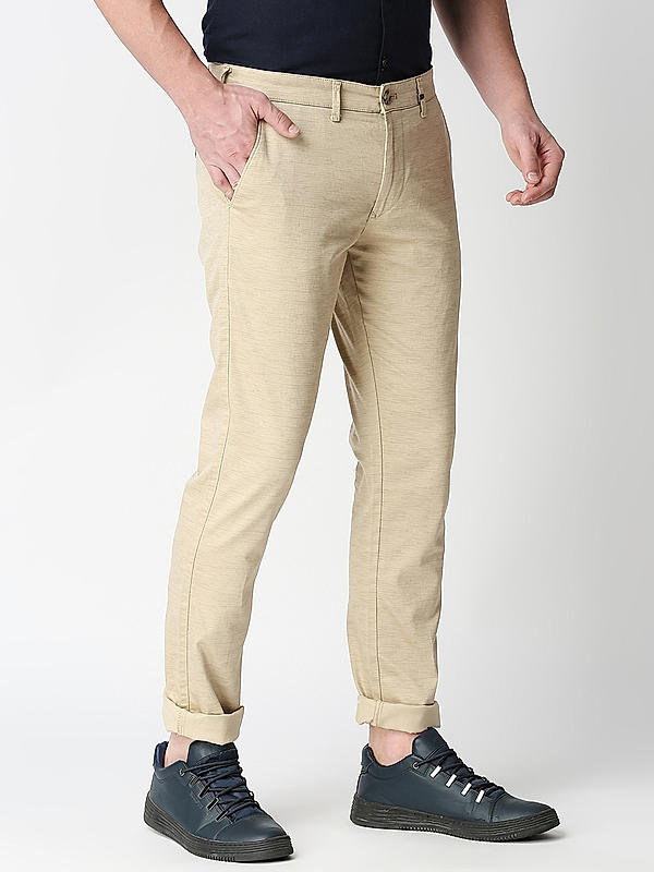 Killer Men Khaki Solid Slim Fit Trousers