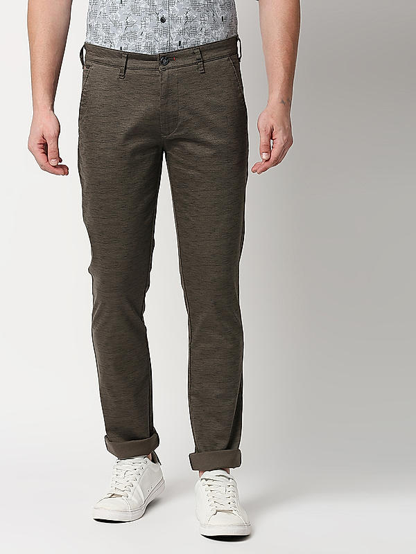 Killer Men Olive Solid Slim Fit Trousers