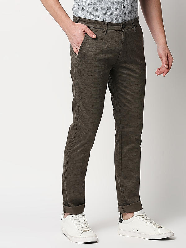 Killer Men Olive Solid Slim Fit Trousers