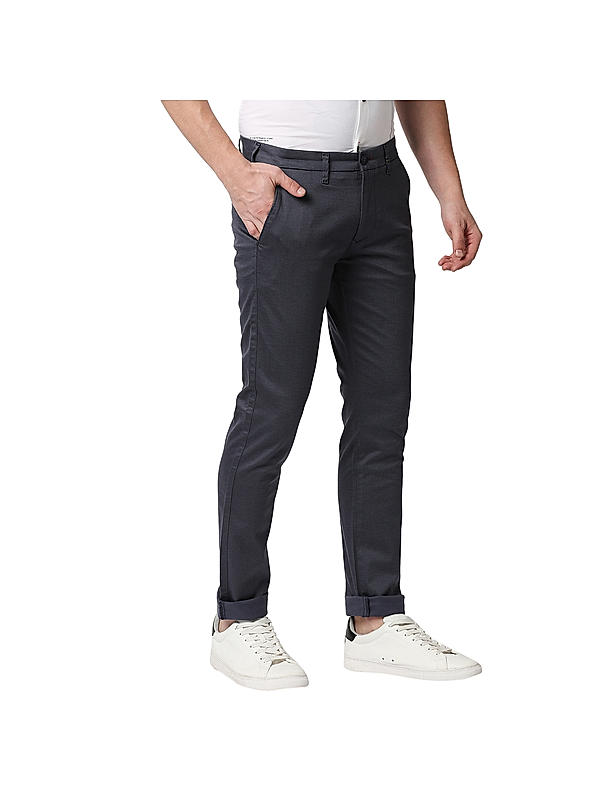 Killer Men Navy Blue Solid Slim Fit Trousers