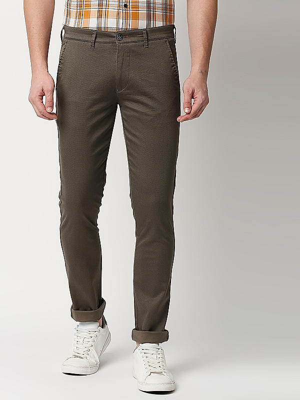 Killer Men Olive Solid Slim Fit Trousers