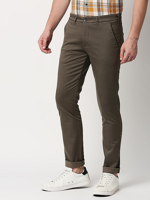 Killer Men Olive Solid Slim Fit Trousers