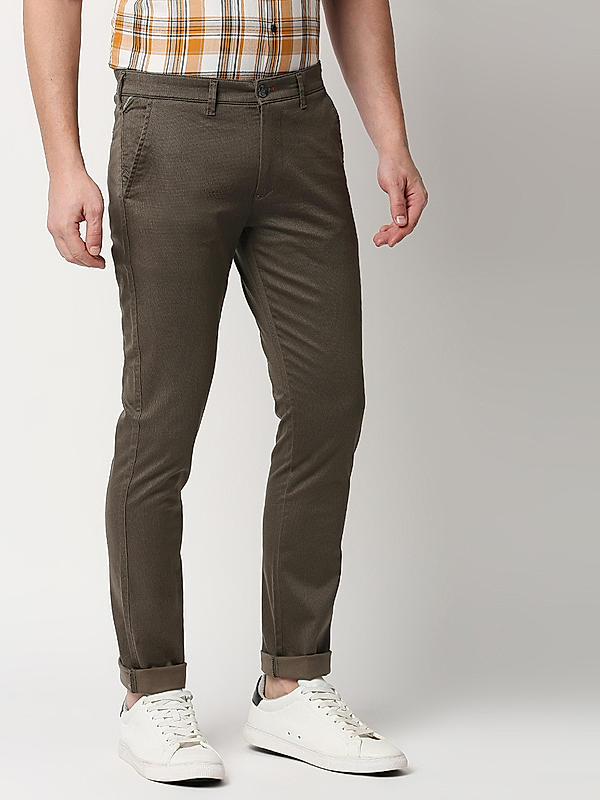 Killer Men Olive Solid Slim Fit Trousers