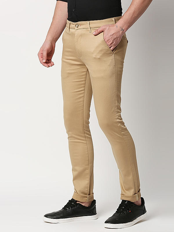 Killer Men Khaki Solid Slim Fit Trousers