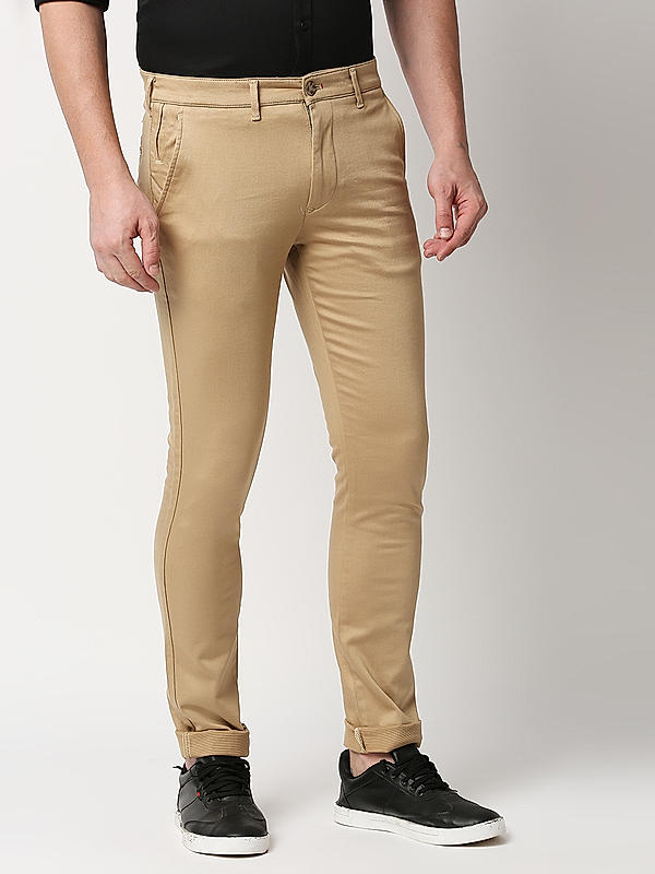 Killer Men Khaki Solid Slim Fit Trousers