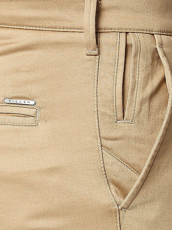 Killer Men Khaki Solid Slim Fit Trousers