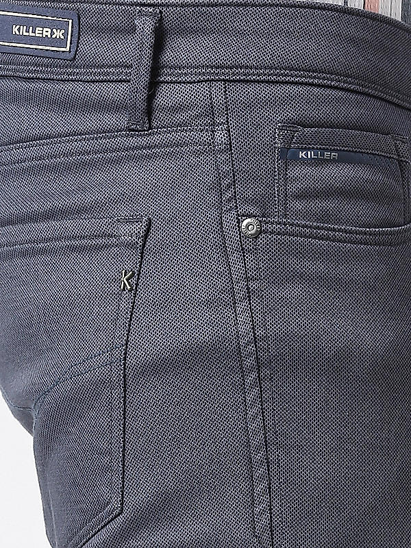 Killer Men Navy Blue Solid Slim Fit Pants