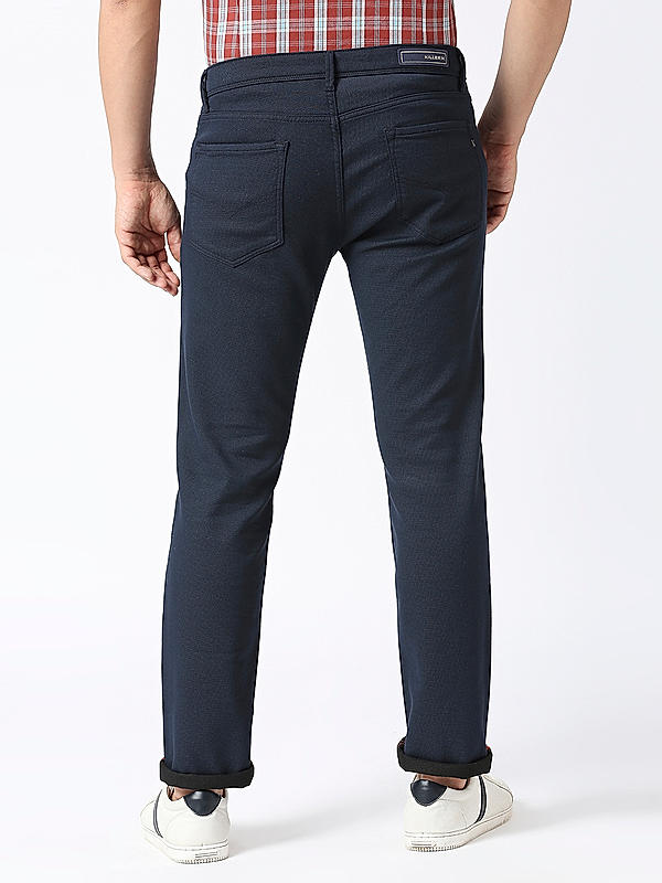 Killer Men Navy Blue Solid Slim Fit Pants