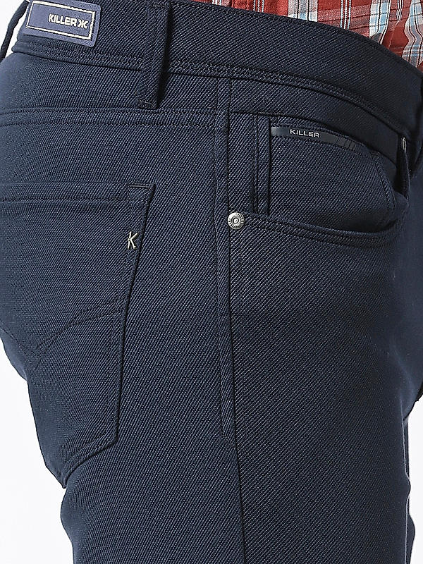 Killer Men Navy Blue Solid Slim Fit Pants