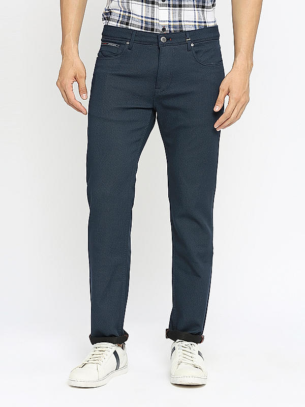 Killer Men Navy Blue Solid Slim Fit Pants