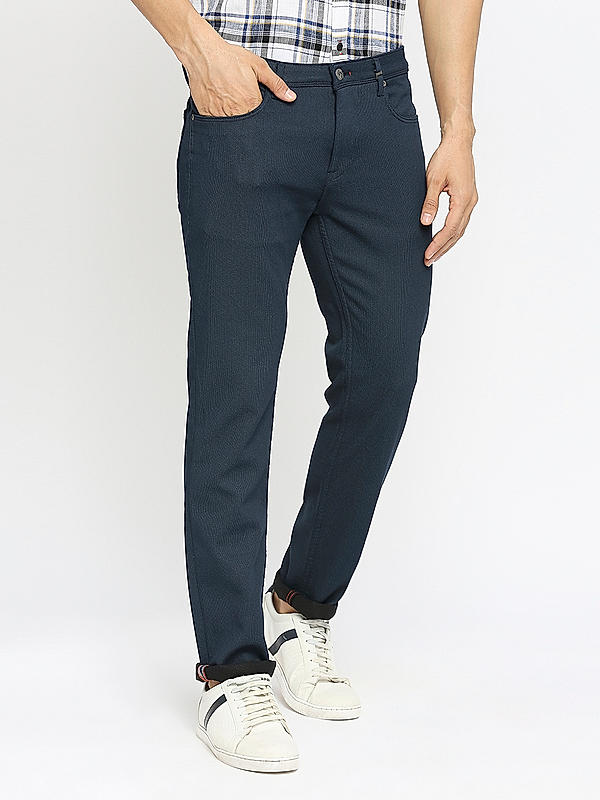 Killer Men Navy Blue Solid Slim Fit Pants