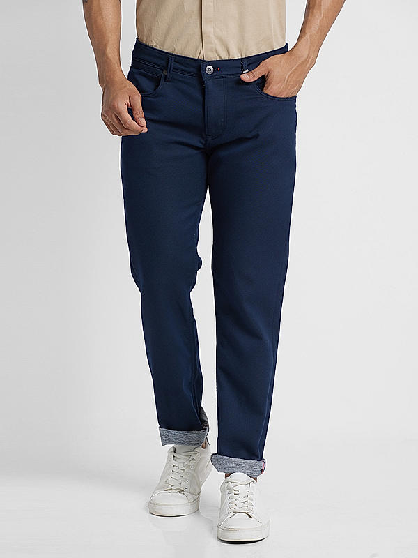 Killer Men Navy Blue Solid Slim Fit Pants