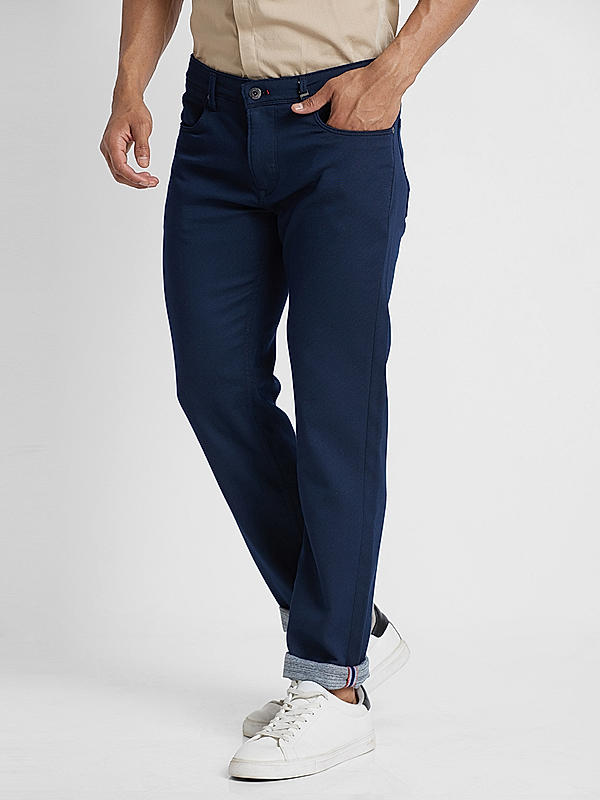 Killer Men Navy Blue Solid Slim Fit Pants