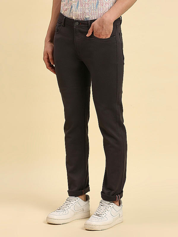 Killer Men Dark Grey Solid Slim Fit Pants