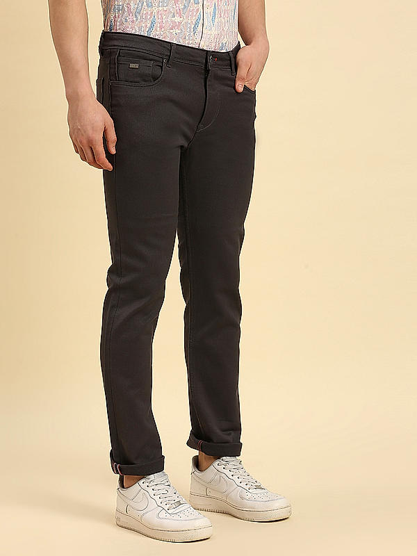 Killer Men Dark Grey Solid Slim Fit Pants