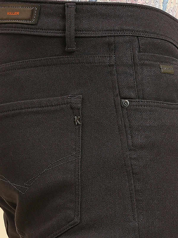 Killer Men Dark Grey Solid Slim Fit Pants