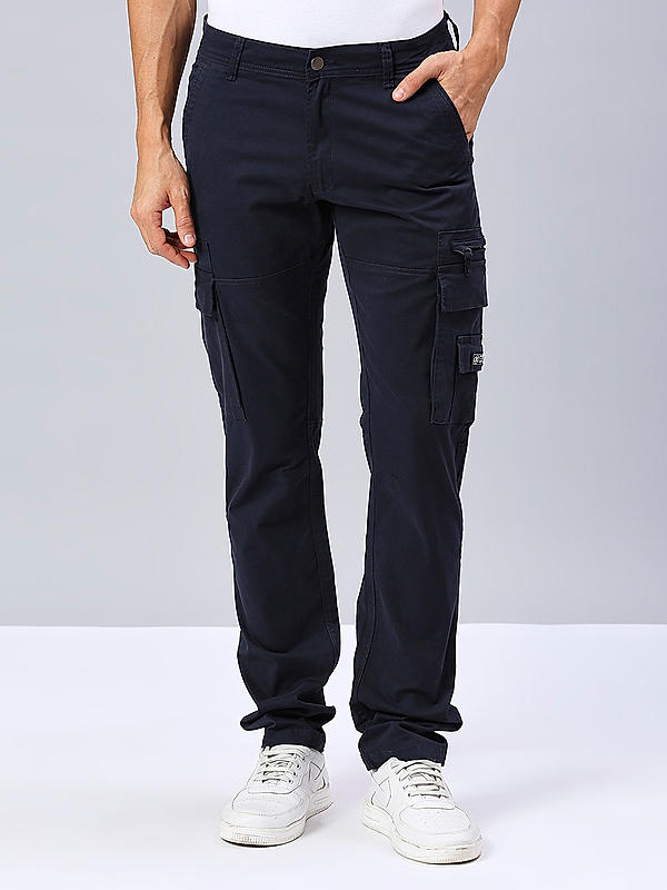 Killer Men Navy Blue Solid Regular Fit Cargo