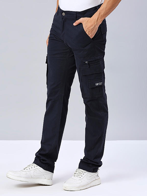 Killer Men Navy Blue Solid Regular Fit Cargo