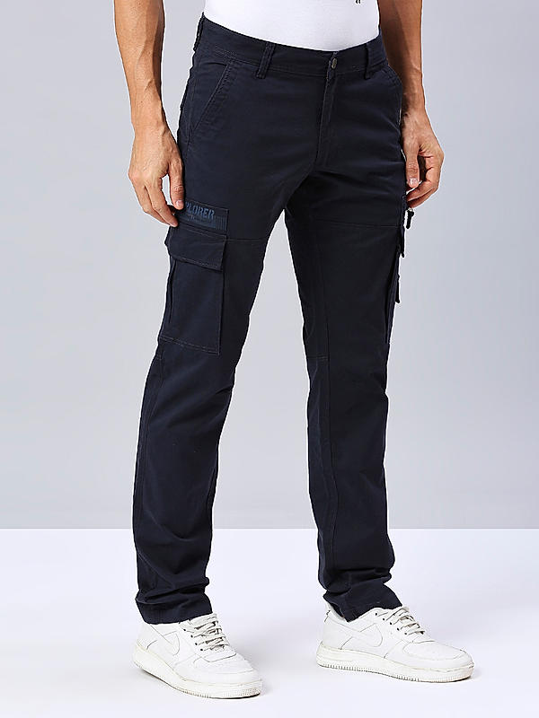 Killer Men Navy Blue Solid Regular Fit Cargo