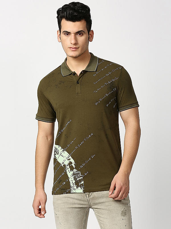 Killer Men Olive Regular Fit Printed T-Shirts