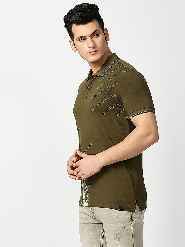 Killer Men Olive Regular Fit Printed T-Shirts