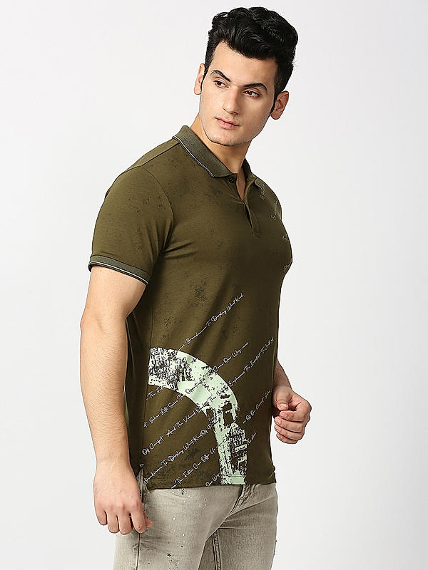 Killer Men Olive Regular Fit Printed T-Shirts