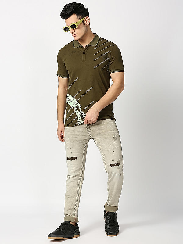 Killer Men Olive Regular Fit Printed T-Shirts