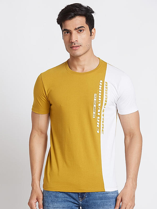 Killer Men Mustard Regular Fit Printed T-Shirts