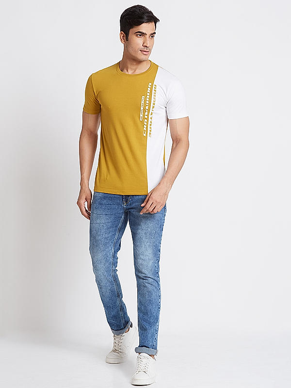 Killer Men Mustard Regular Fit Printed T-Shirts