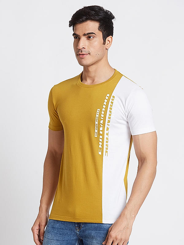 Killer Men Mustard Regular Fit Printed T-Shirts